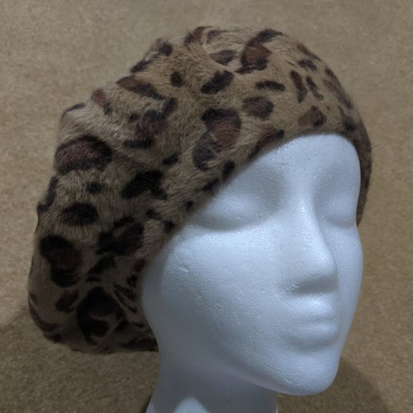 C.C Leopard Beret Brown Tan Animal Print - Picture 5 of 7